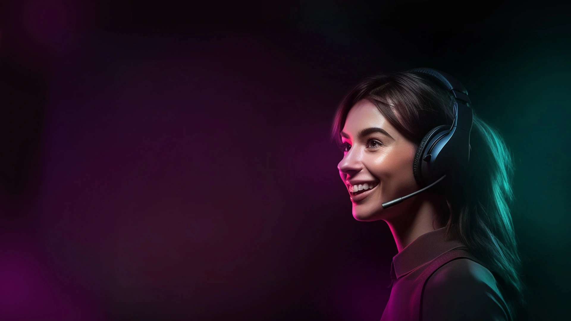 A woman with an headset to use Real-Time AI Voice Changer software in a call center